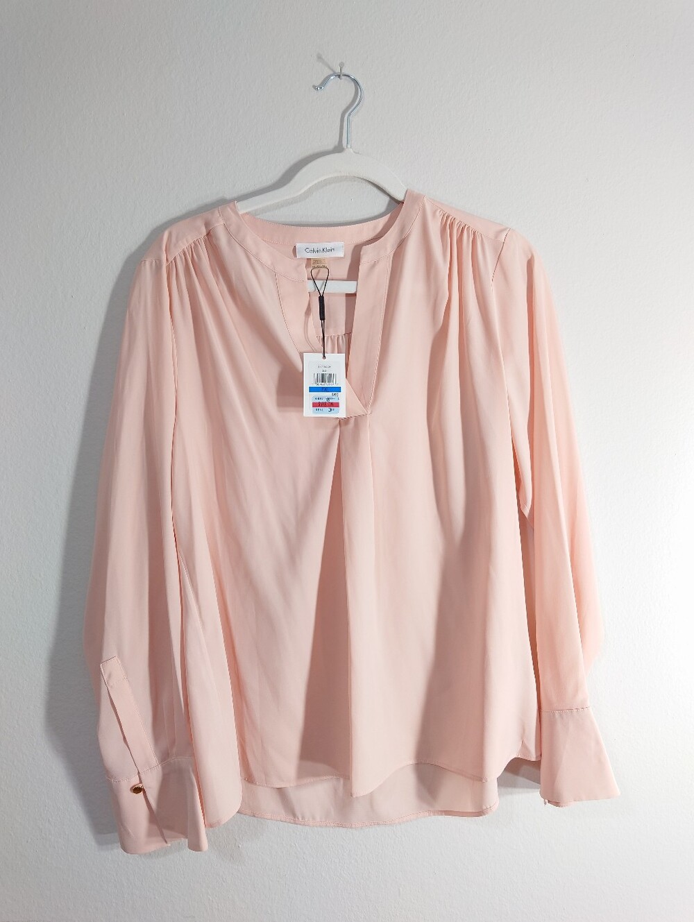 Calvin Klein NWT Blush Pink Roll Tab Blouse XL